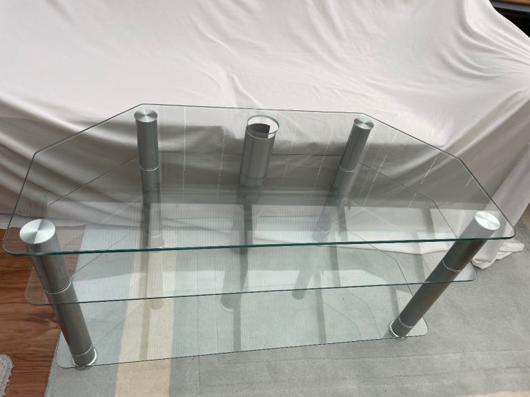 3 Tier Clear Glass TV Stand