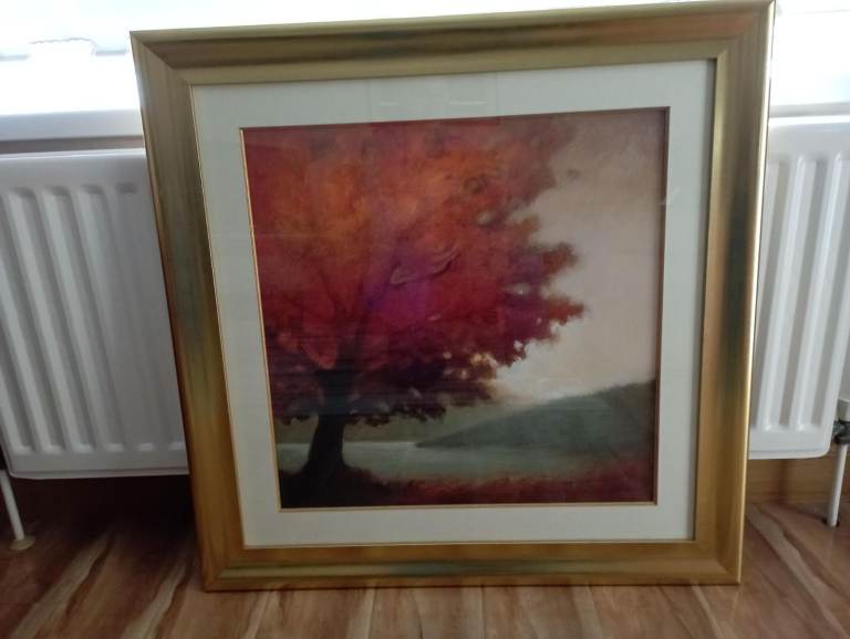 Framed Edward Raymes 'Solitude' print in gold frame approx size of frame is 32-33inches square print
