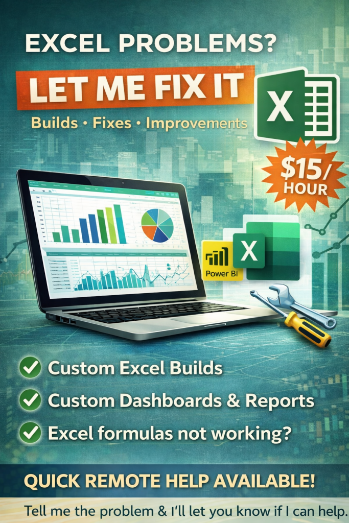 Excel Help & Spreadsheet Fixes | Fast Remote Support | Builds & Repairs