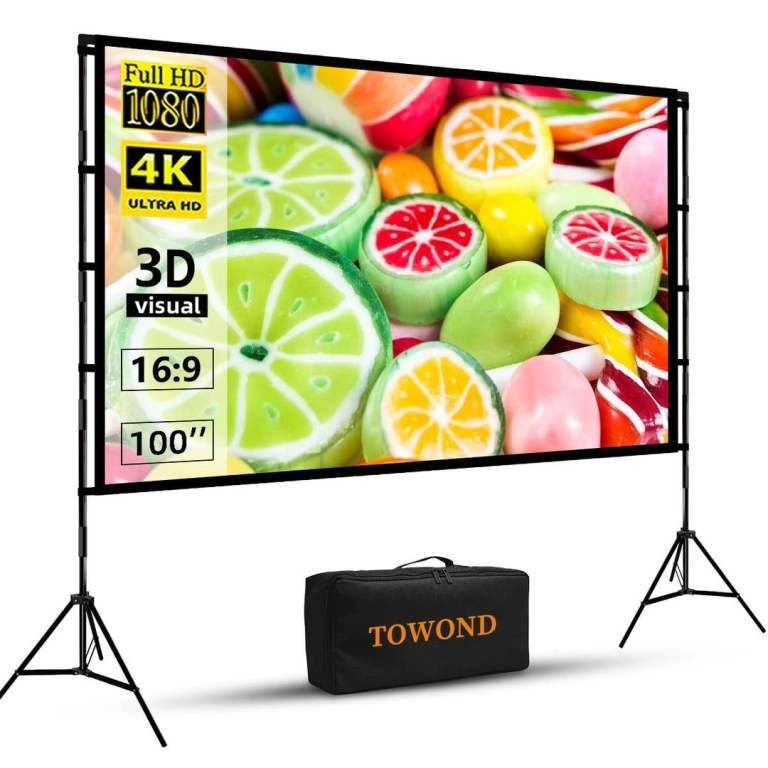 TOWOND 100" Portable Projector Screen with Stand 4K Outdoor Indoor Movie Screen