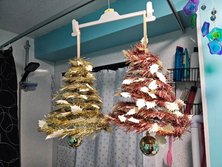4 hanging Christmas trees