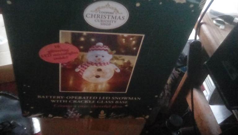 New Christmas Curiosity Shop LED Snowman with Crackle Glass Base