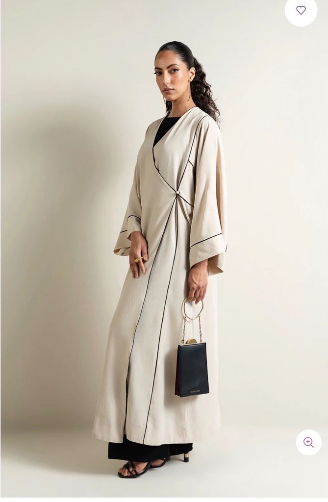 Lulusar Abaya & Hijab Set Beige Modern Abaya Modest Dress Beige Black piping Modest Wear New