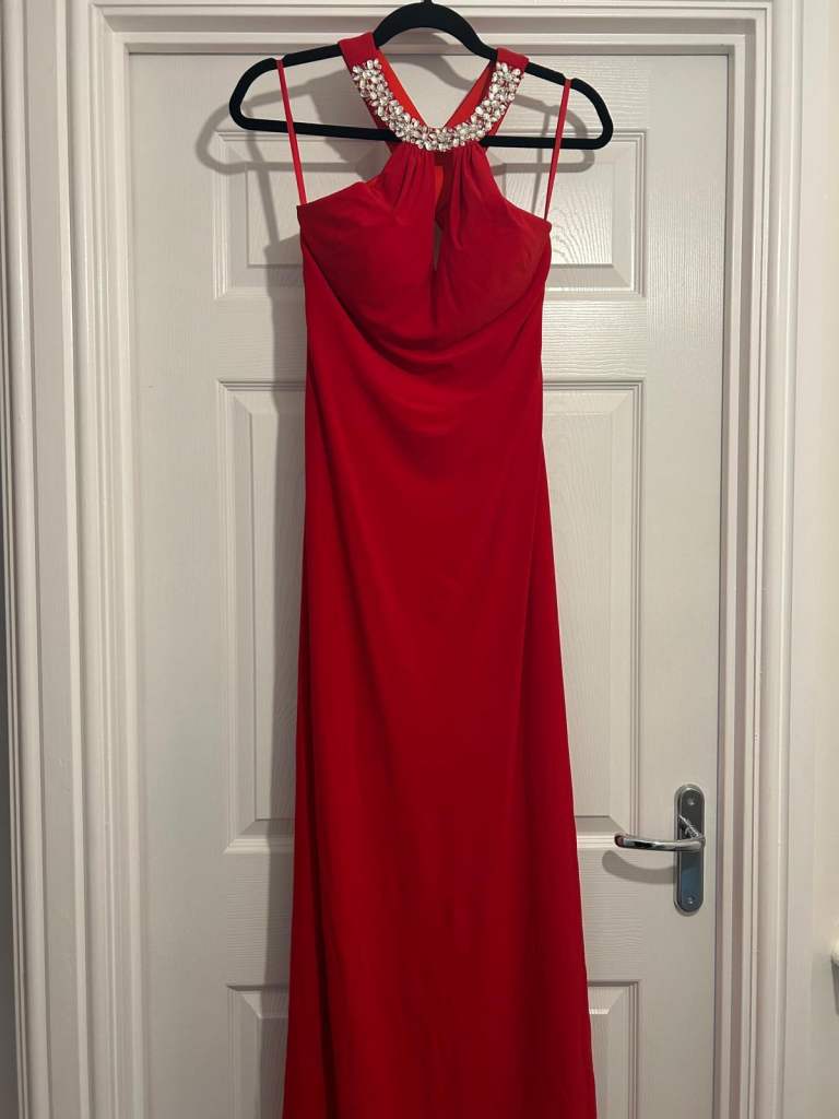 Stunning Red Halter Neck Maxi Dress with Shawl – Worn Once