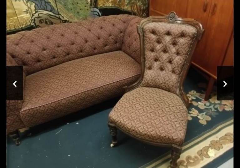 Antique Buttoned Chesterfield Drop end sofa and chair.