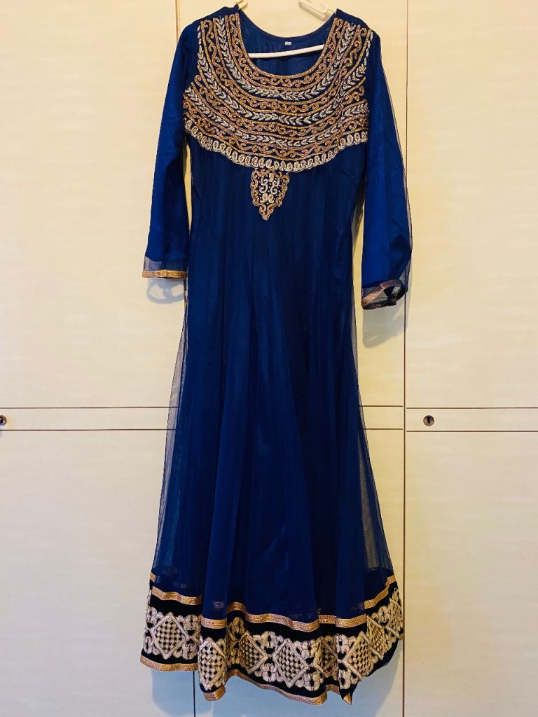 Beautiful Blue Traditional Indian Dress with Gold Embroidery