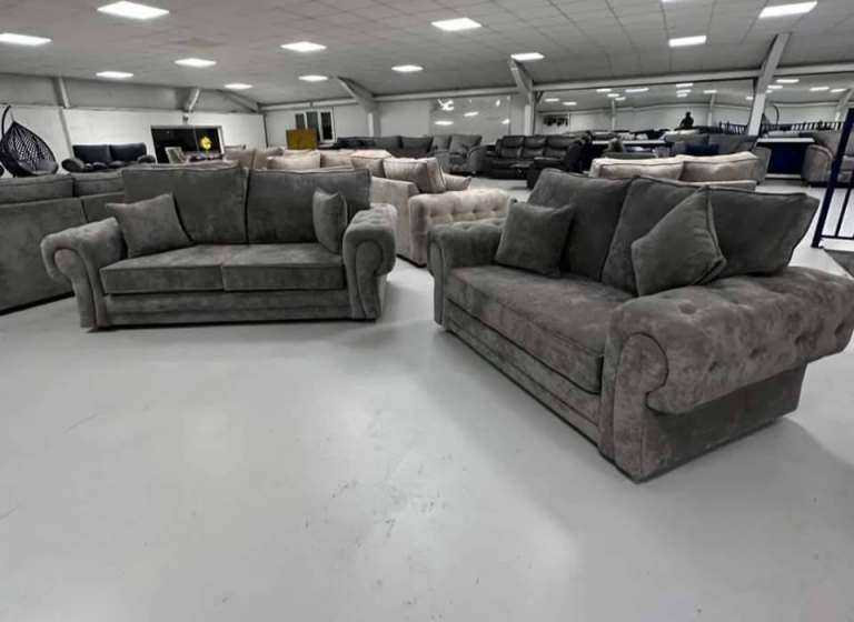 Brand New Grey Fabric Sofas - Two and Three Seater Set