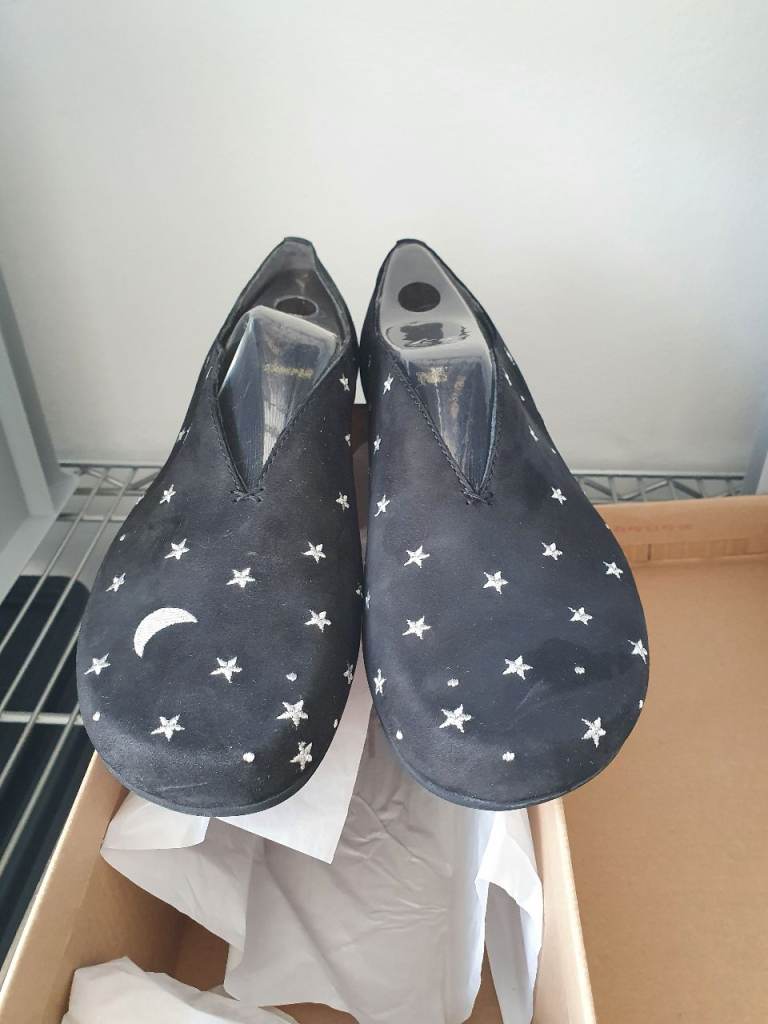Camper Twin Lara Black Nubuck Flat Shoes