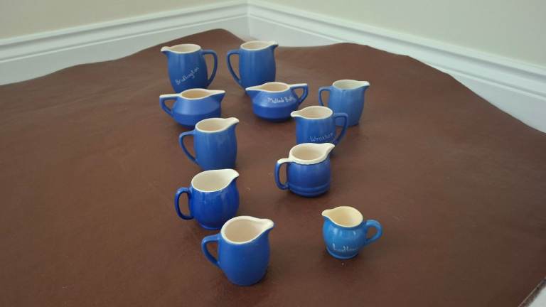 Blue & White small  Ceramic logo Milk Jugs – Good Condition