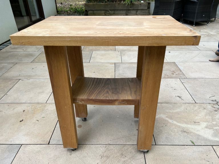 Solid Oak side table small island on Wheels