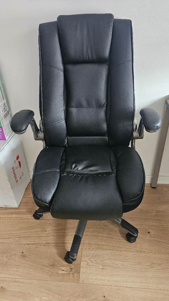 Ergonomic black leather office chair