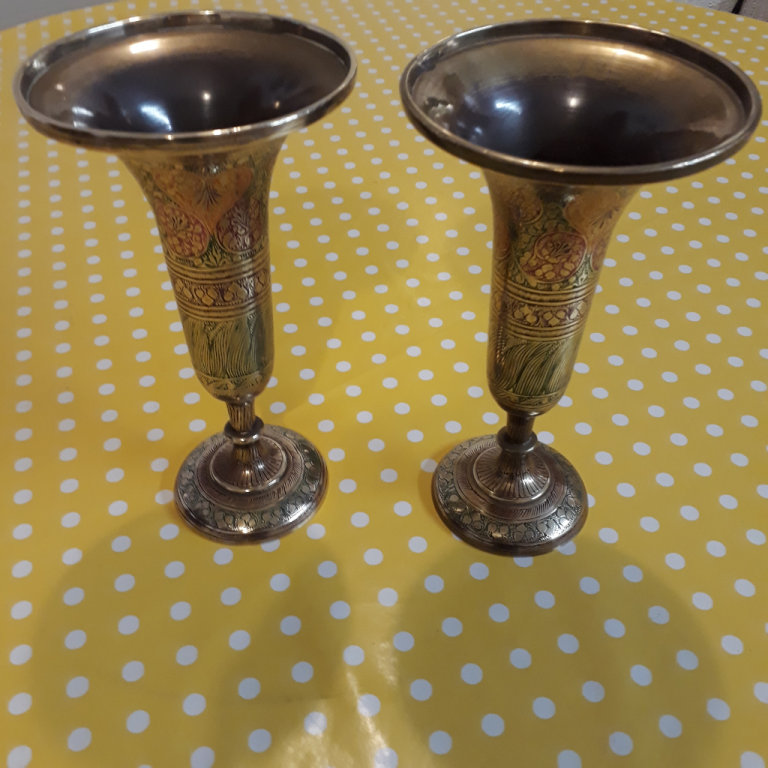 Indian Brass Vases Ashtray and 40yr Calendar