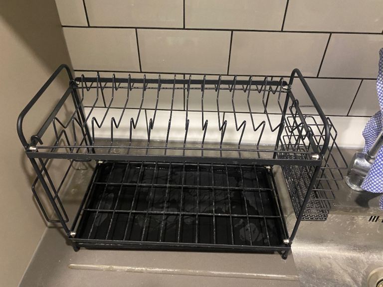 Black Two-Tier Dish Drying Rack with Drain Board