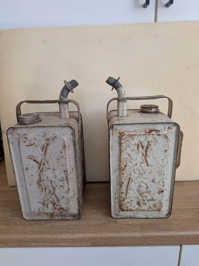 Pair of Vintage Metal Parafin Cans with Spouts – Fair Condition
