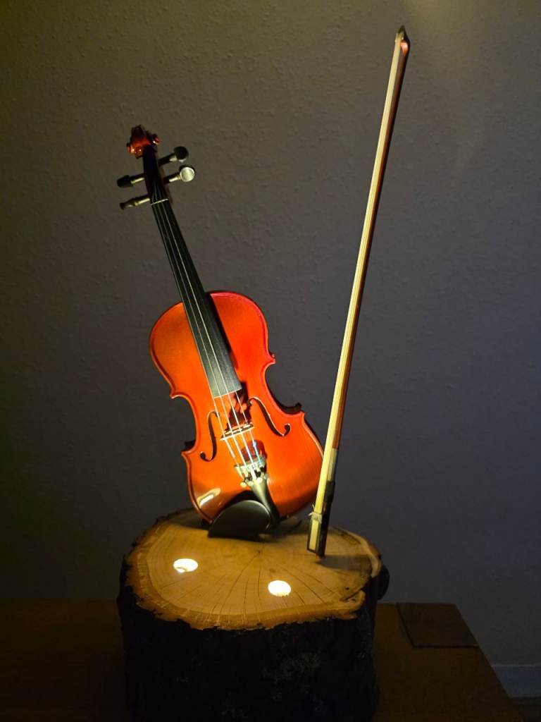 Handcrafted Violin Rustic Oak Table Lamp.