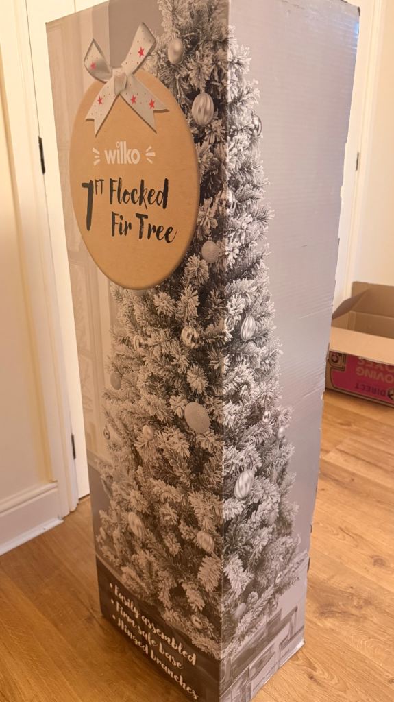 Wilko 7ft Flocked Fir Tree with Decorations – As Good As New