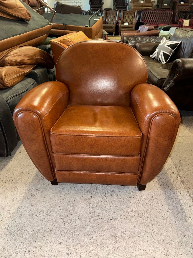 Made. com tan brown leather club chair