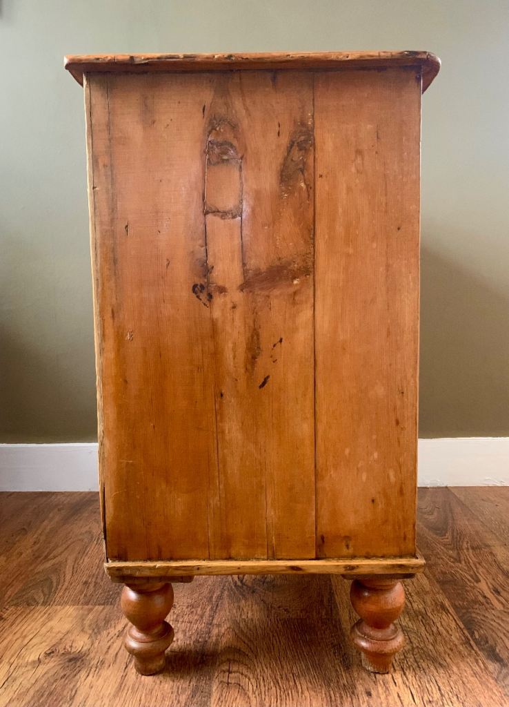 Antique Victorian Rustic Pine & Mahogany Bun Handle Chest of Drawers c1870