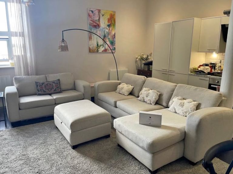 DFS Large Corner Sofa with Ottoman and 2-Seater Sofa