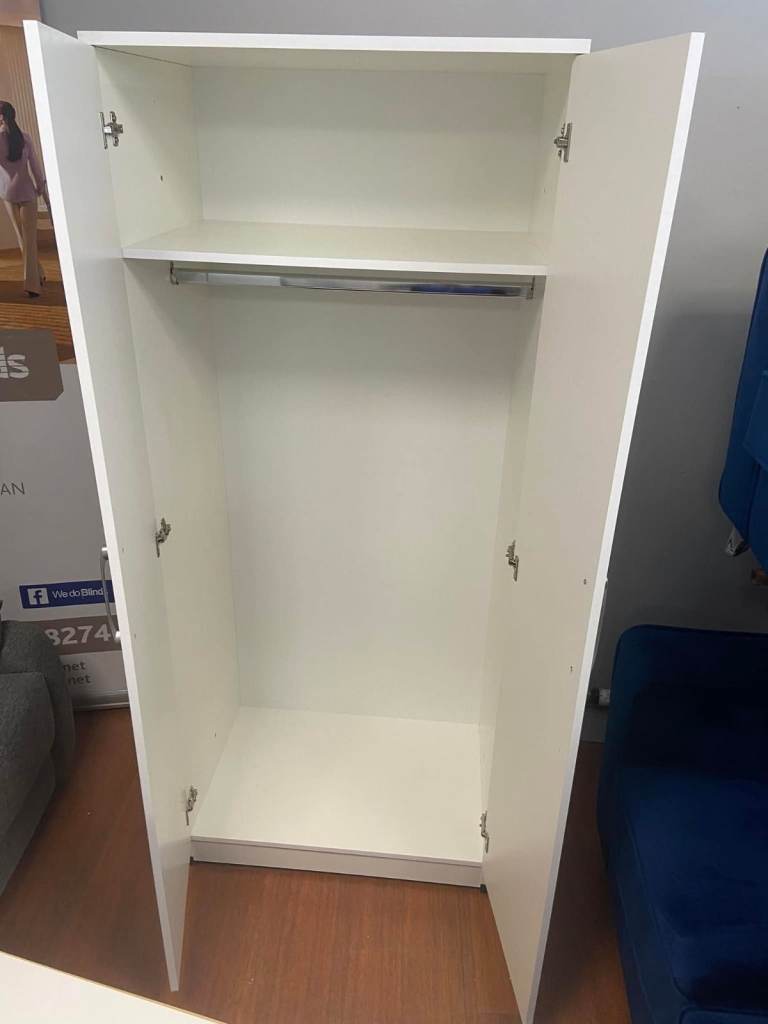 image for ]] Easy Payment Options = Assembled Brand New 2 Door Wardrobe - White / Oak Color ]]