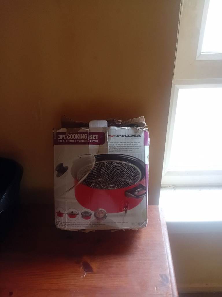 Prima 3PC Cooking Set - Red Pot with Frying Basket and Lid