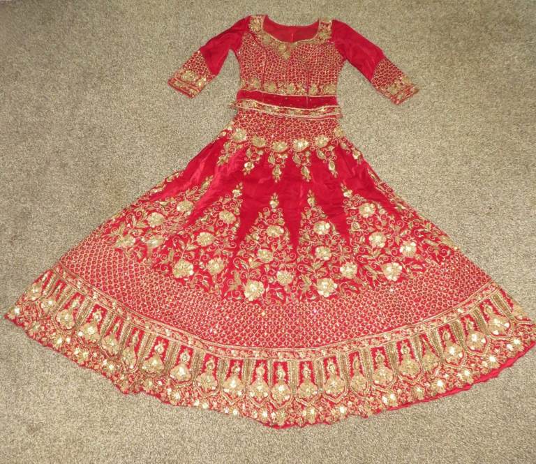 Velvet Red and Gold Indian Bridal Wedding Dress with Dupatta