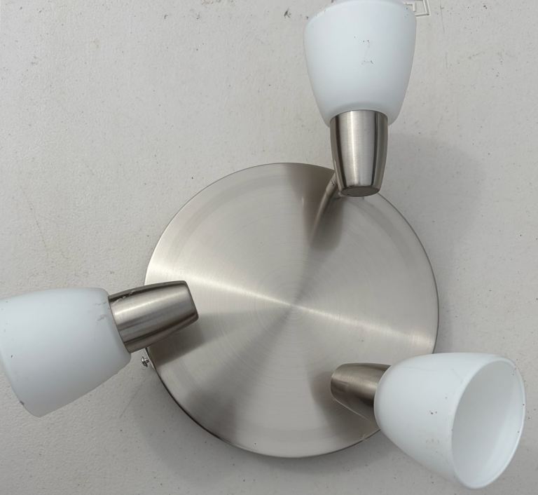 Brushed Chrome 3-Spotlight Fitting with White Glass Shades