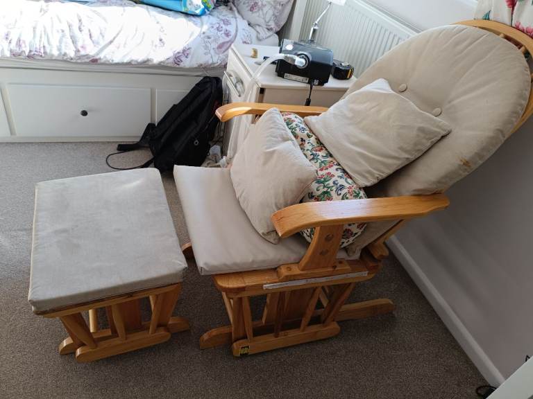 Reclining gliding nursing chair and stool