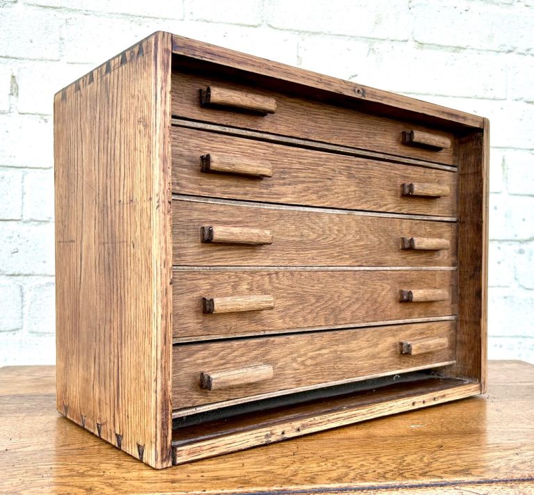 Oak five drawer antique carpenters cabinet drawer cupboard industrial vintage tool box engineers 