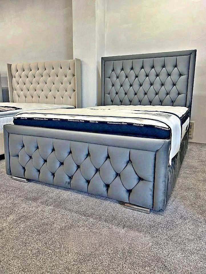Hilton Upholstered Double Bed Frame With Slats 4ft6 Double & King size !! 