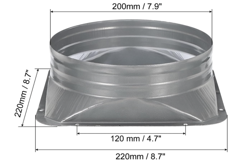 8 Inch Duct Connector Flange, Metal Straight Pipe Flange Square to Round Interface Air Duct