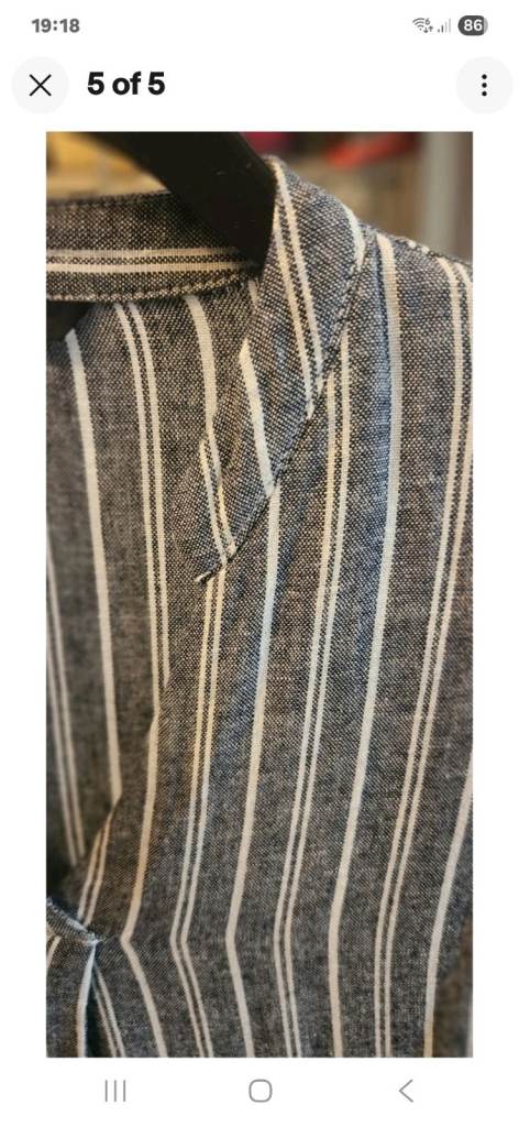 George Linen Mix Shift Dress Size 12 Front Pockets And Blue Stripe