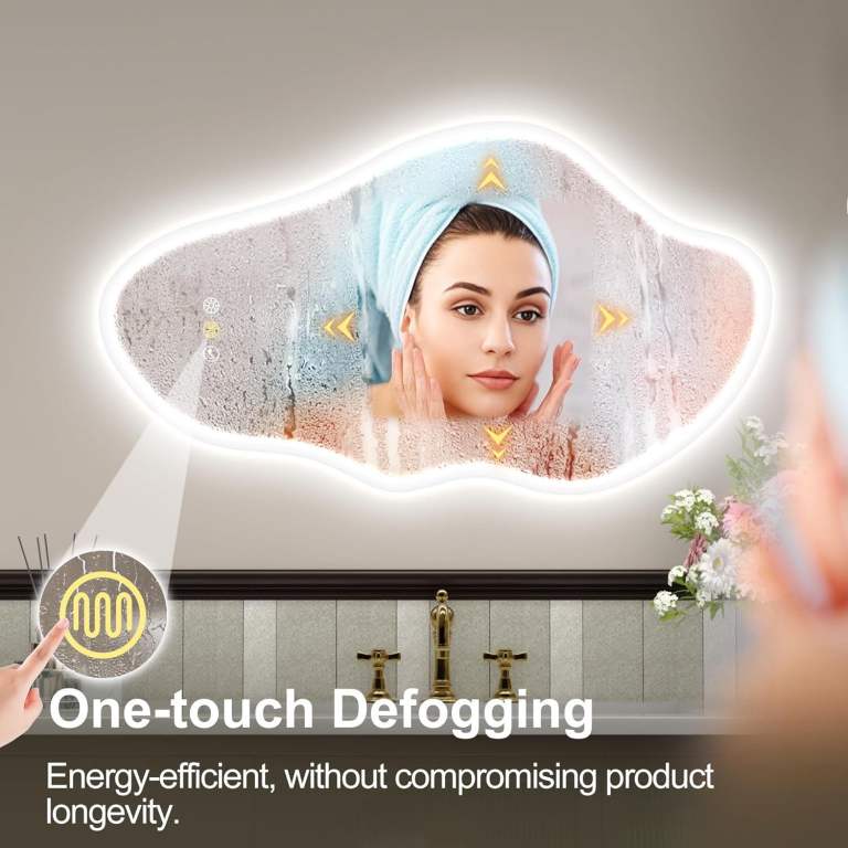 90 × 50cm Irregular Bathroom-Mirror-with-LED-Lights, LED Bathroom Mirror with Bluetooth, 