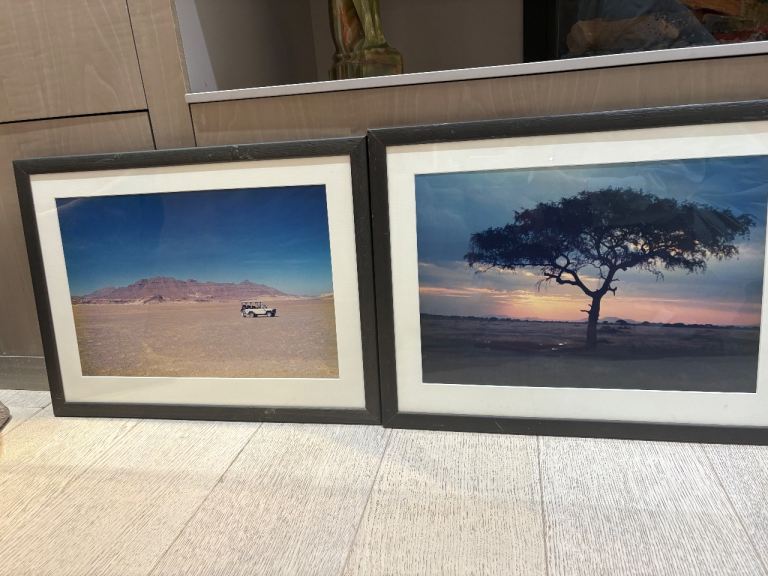 image for FREE 2 Black Wood-Framed African Landscape Pictures 52x39 cm