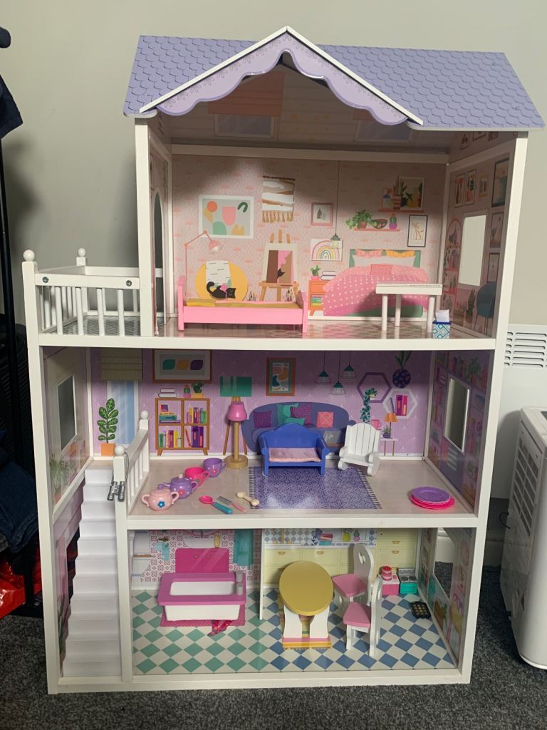 Large Wooden Dolls House with Furniture – Good Condition