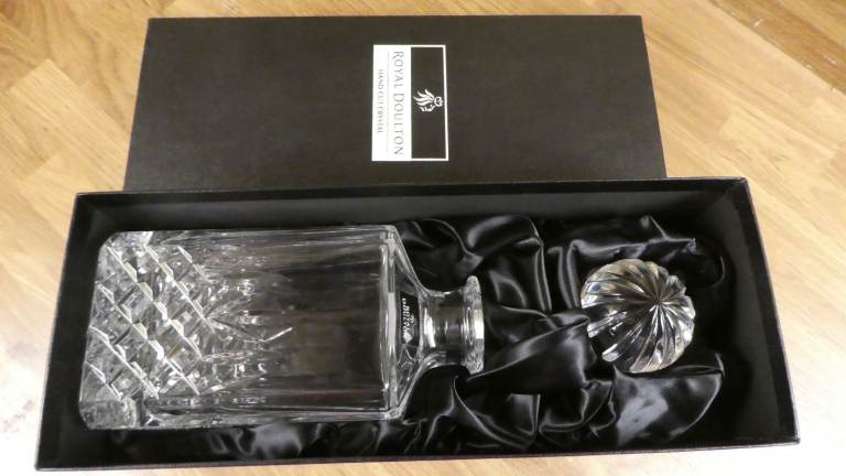 Brand New Royal Doulton Hand Cut Crystal Glass Dorchester Decanter in Box - Very Rare