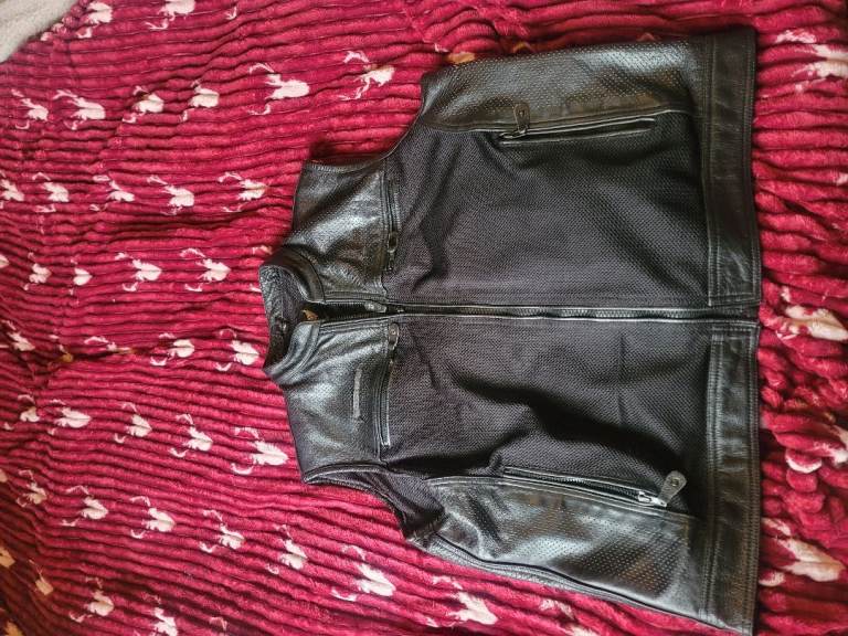 Mens 3xl real leather motobike waistcoat 