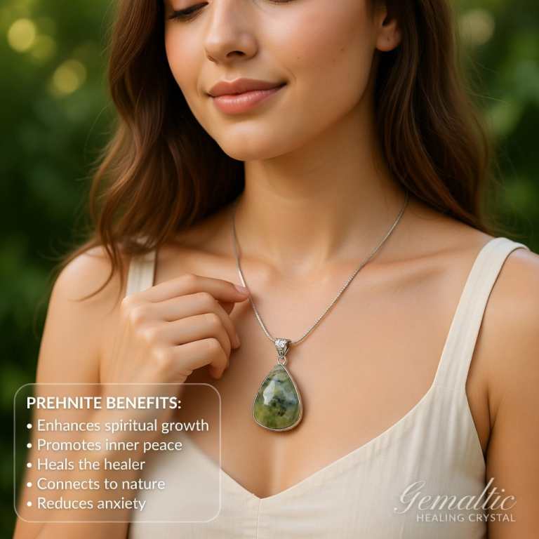 Green Prehnite Drop Shape Pendant with Chain – 100% Pure Natural Certified Stone Pendant Necklace
