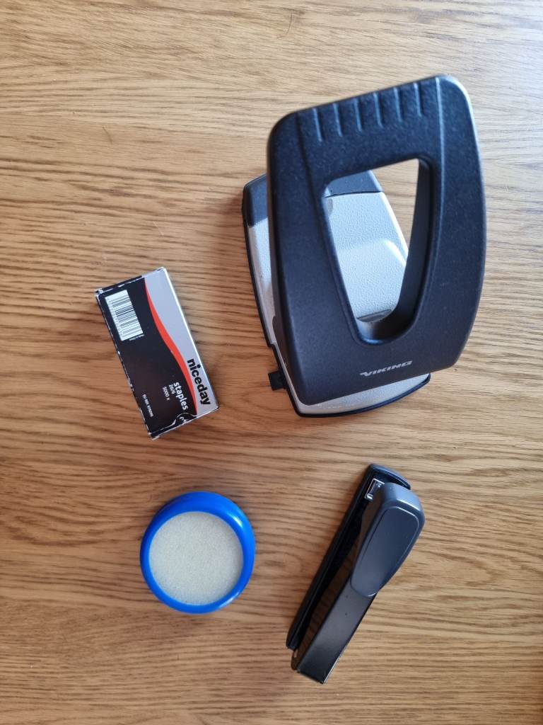 Stapler, Hole punch, staples & Sponge