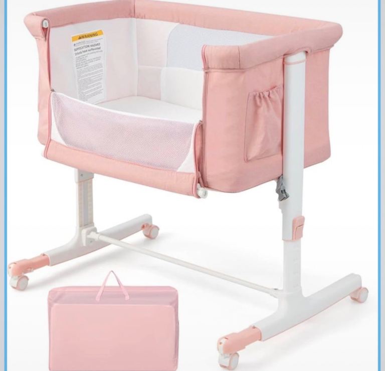 Lovely Pink Baby Bedside Sleeper with Mattress