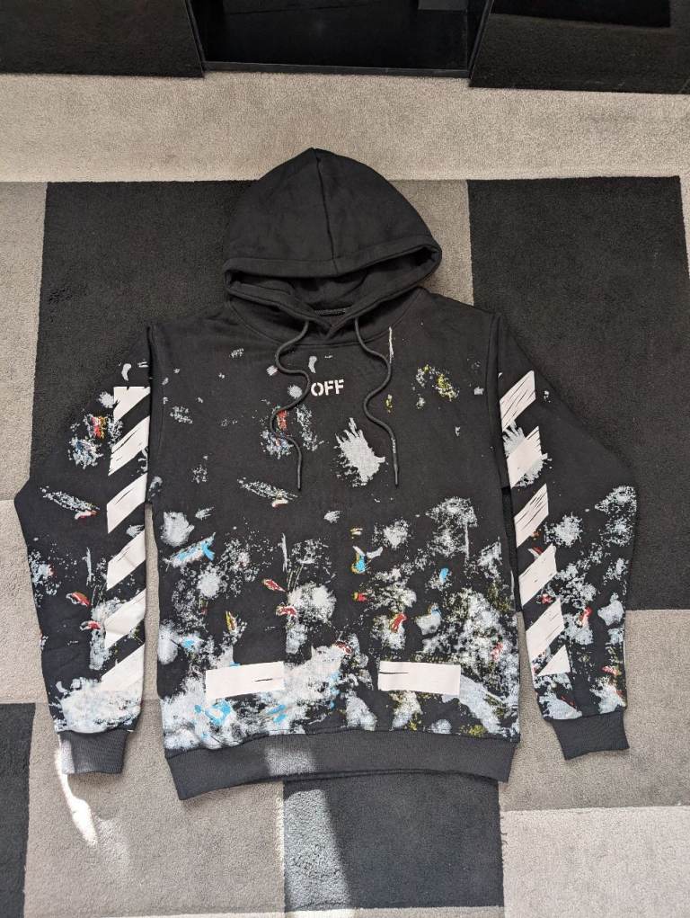 OFF-WHITE Black Hoodie with Paint Splatter Design