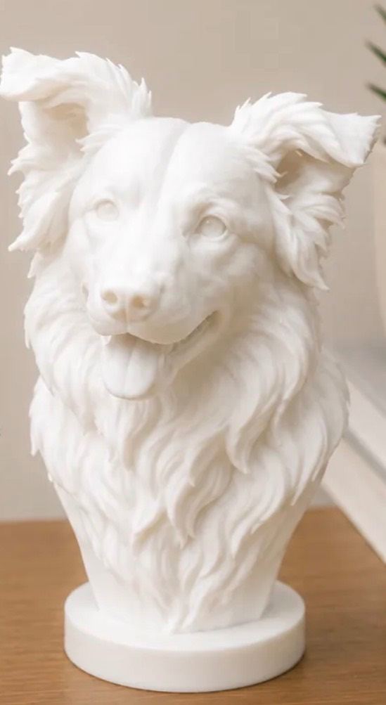 White Collie Dog Bust Urn Ornament – New