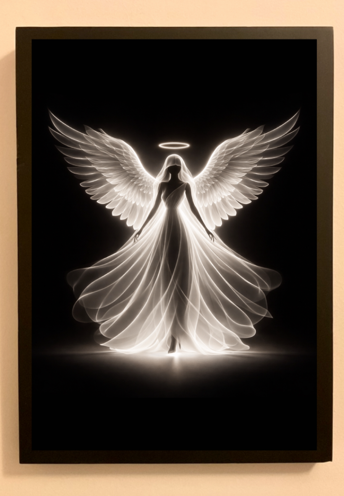 Framed Angel Picture - Black & White Glow Effect
