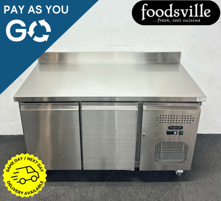PAY AS YOU GO: New Foodsville 2 Door Worktop Counter Fridge With Backsplash, On Wheels
