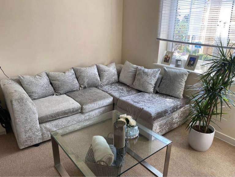 Grey Velvet Corner Sofa – Brand new