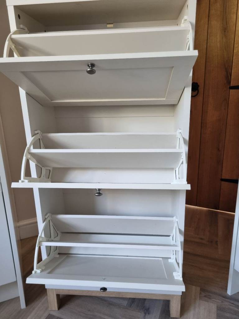White Wood Shoe Storage Cabinet - Good Condition