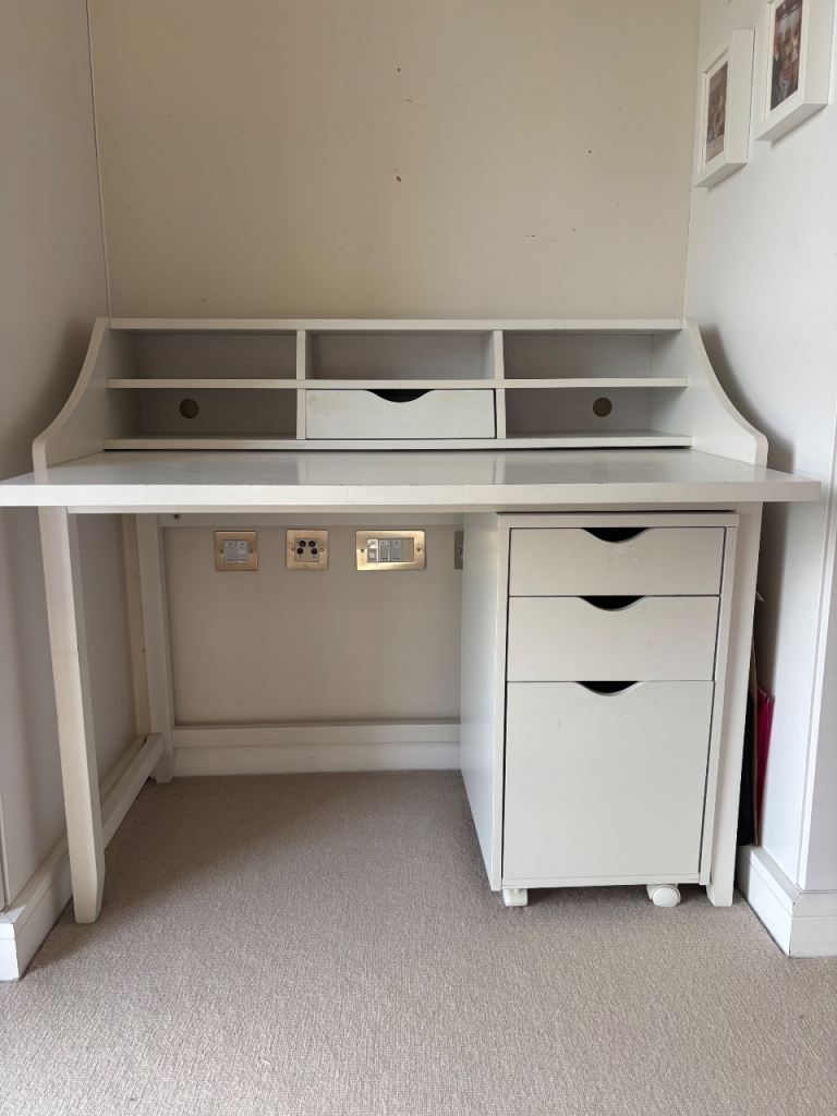 John Lewis Loft Desk with Cabinet – White – Space Saver