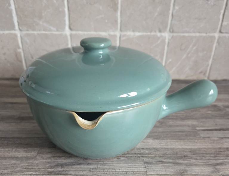 Vintage Denby Stoneware Manor Green Casserole Dish with handle
