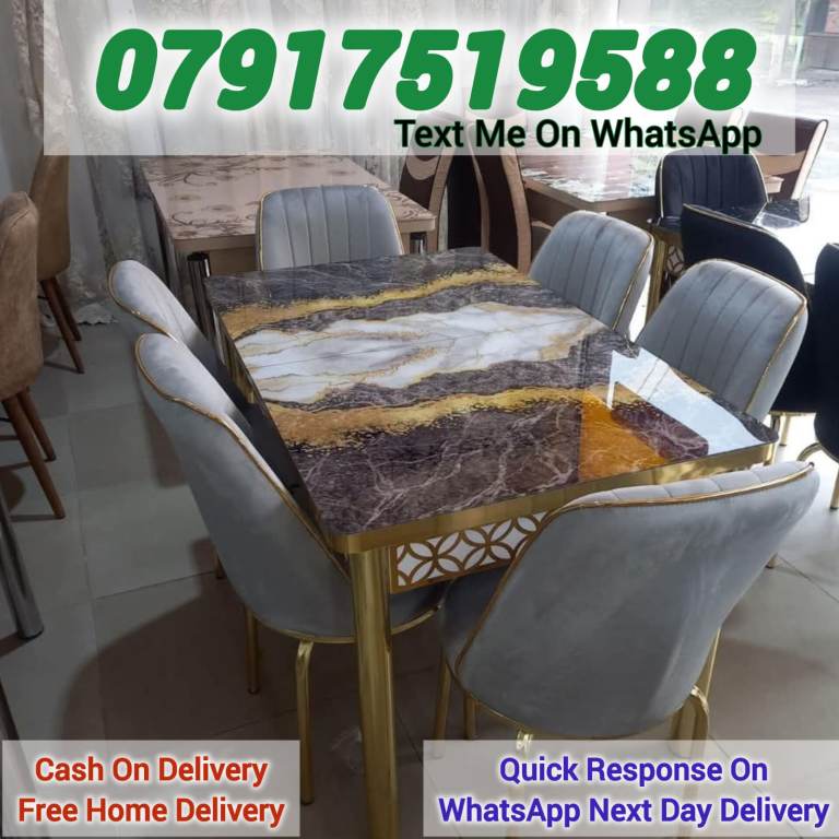 Brad new glass , wooden and marble dining table with 4 & 6 chairs 