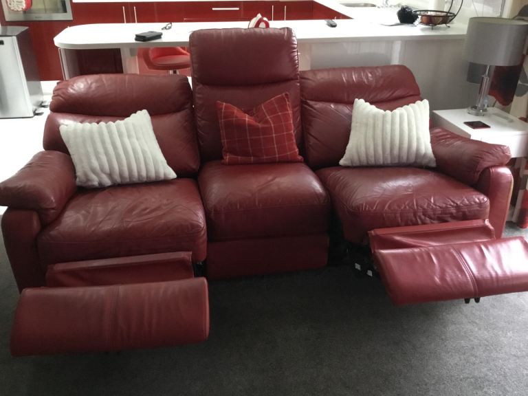Comfy Red Leather Sofa & Armchair Set with Recliner Function | in ...